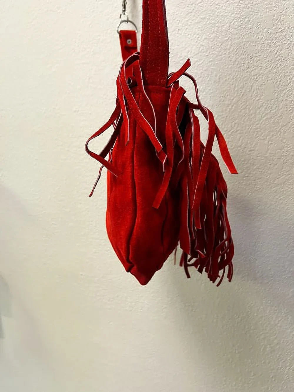 Cowhide Handbag Suede design Leather Motorcycle Beads,Bones Fringe Red Fashion & Western Ladies Heavy With Duty