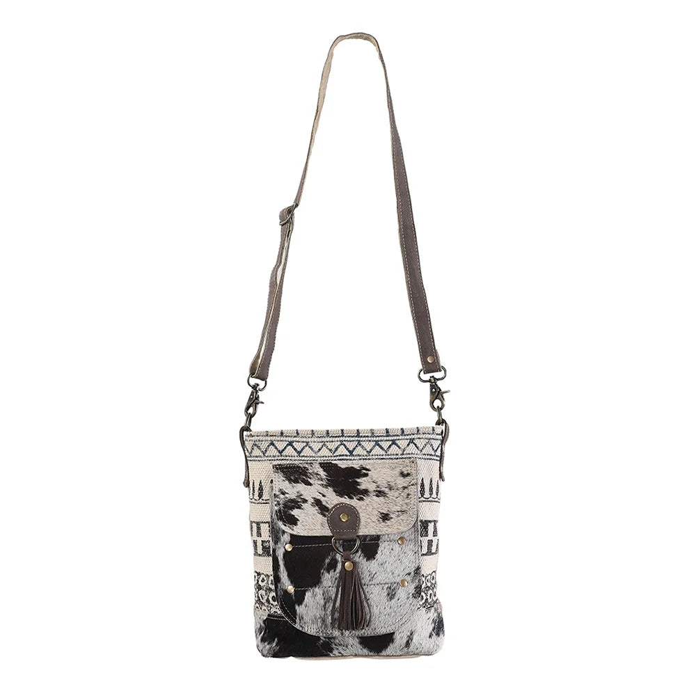 MESSENGER Genuine KB Canvas OHLAY western Upcycled handbag Wool Leather bag Upcycled women Hair-on purse