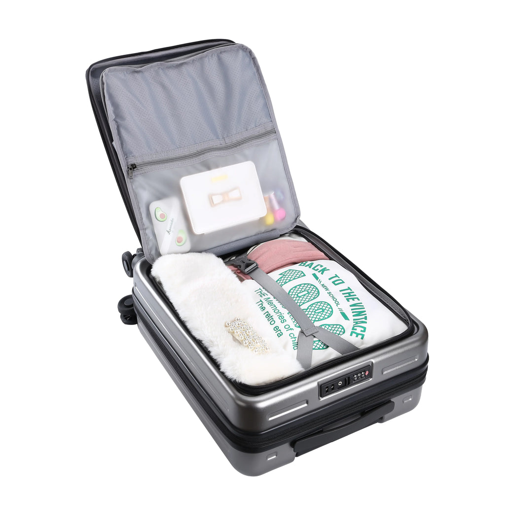 65L,Dark Piece ABS+PC Laptop Lock 20/24 & 2 Only with Pocket TSA 20 Hardshell + Luggage with Lightweight Inch Expandle, & 37~41L Wheels, 24 Front Grey Suitcase Set, Inch Spinner 20