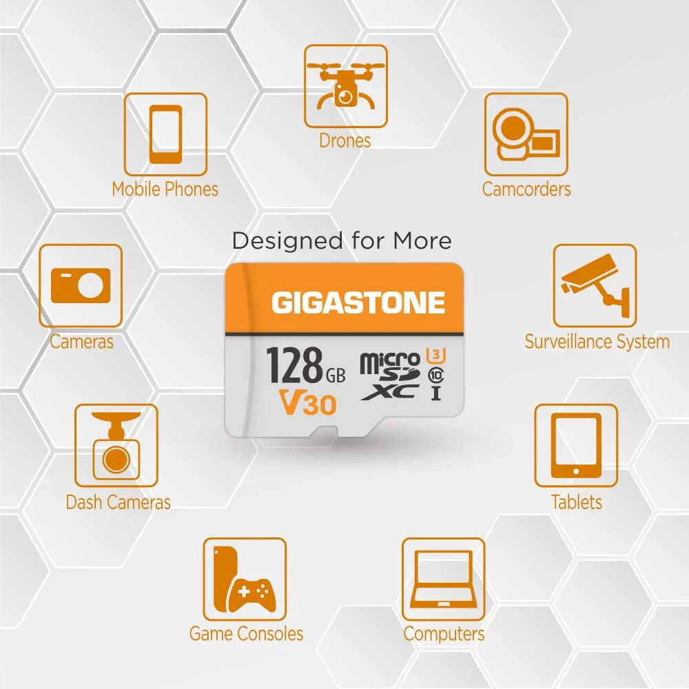 Card, 10, Security A1 Cam SDXC Drone Action 2 Surveillance Pack Camera Dash 128GB UHD 4K Cams, (2x128GB) Gigastone Video, Class Micro Professional,