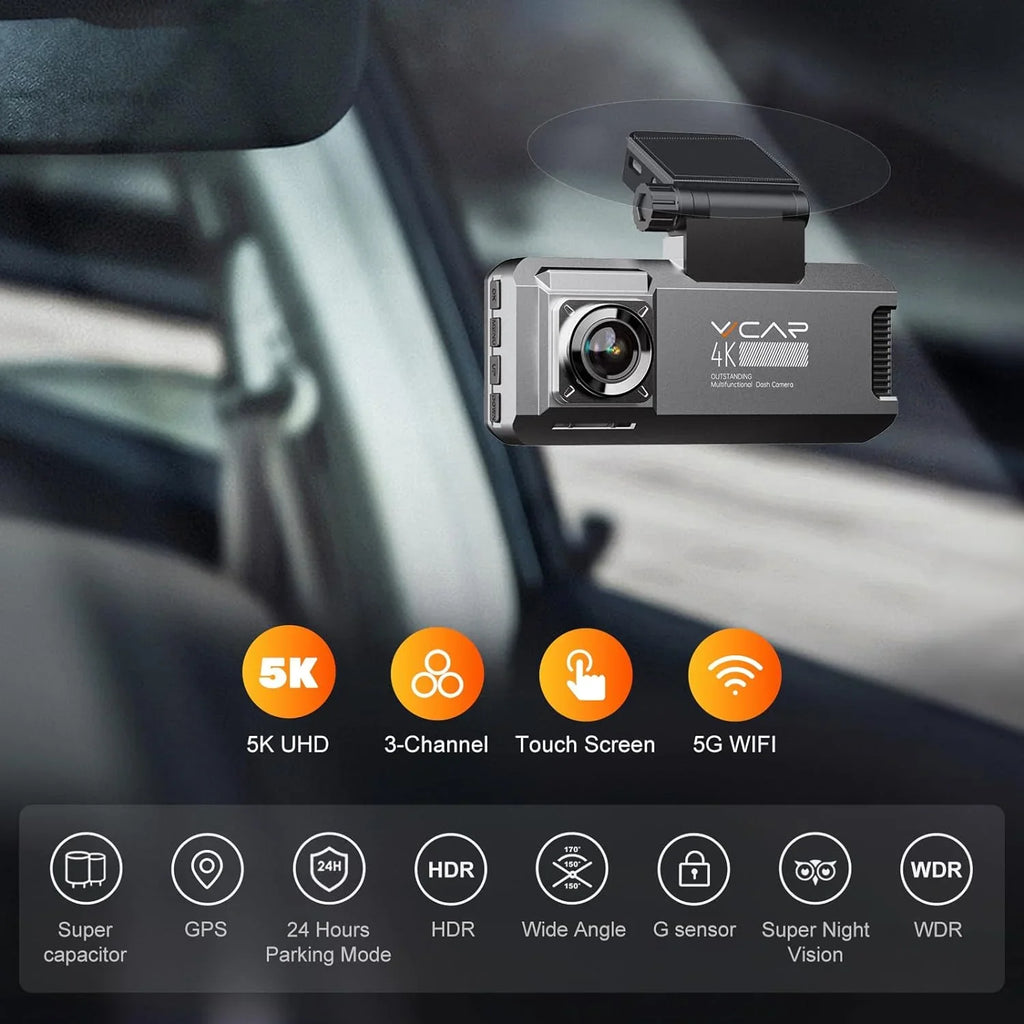 R39 GPS VVCAR WiFi IPS Car Camera Dash Parking Cam Channel 3 Rear Inside Front Mode Dashboard 5K 64GB 3.99" Card Recorder with