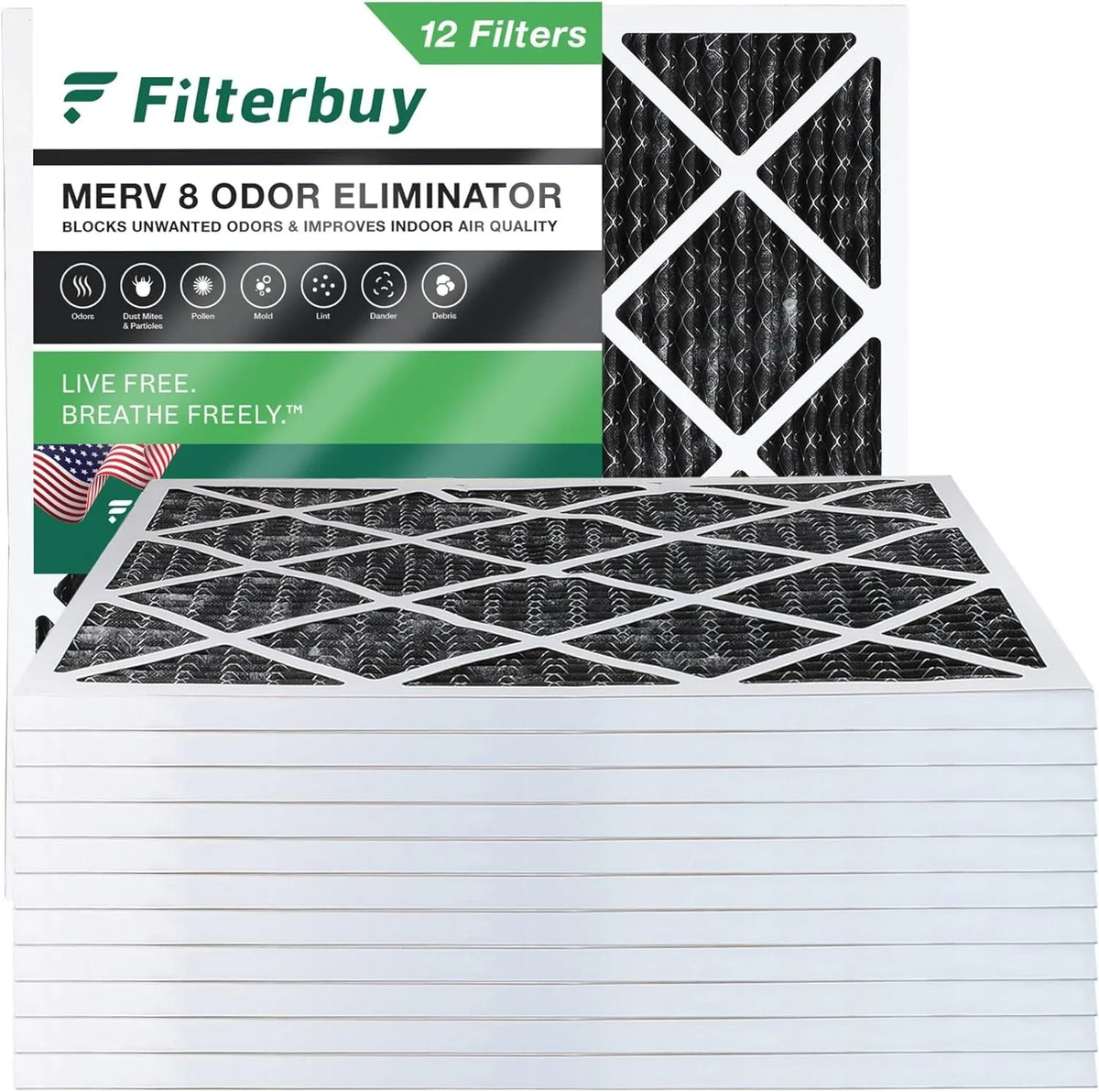 MERV Carbon Eliminator Pleated (12-Pack) Filters AC 25x25x1 with 8 Air Odor Filterbuy HVAC Activated Furnace