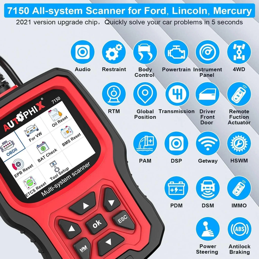 All Reset for AUTOPHIX 7150 Diagnostic OBD2 TPMS Code Systems Battery Automotive Reader ABS Scanner Scanner