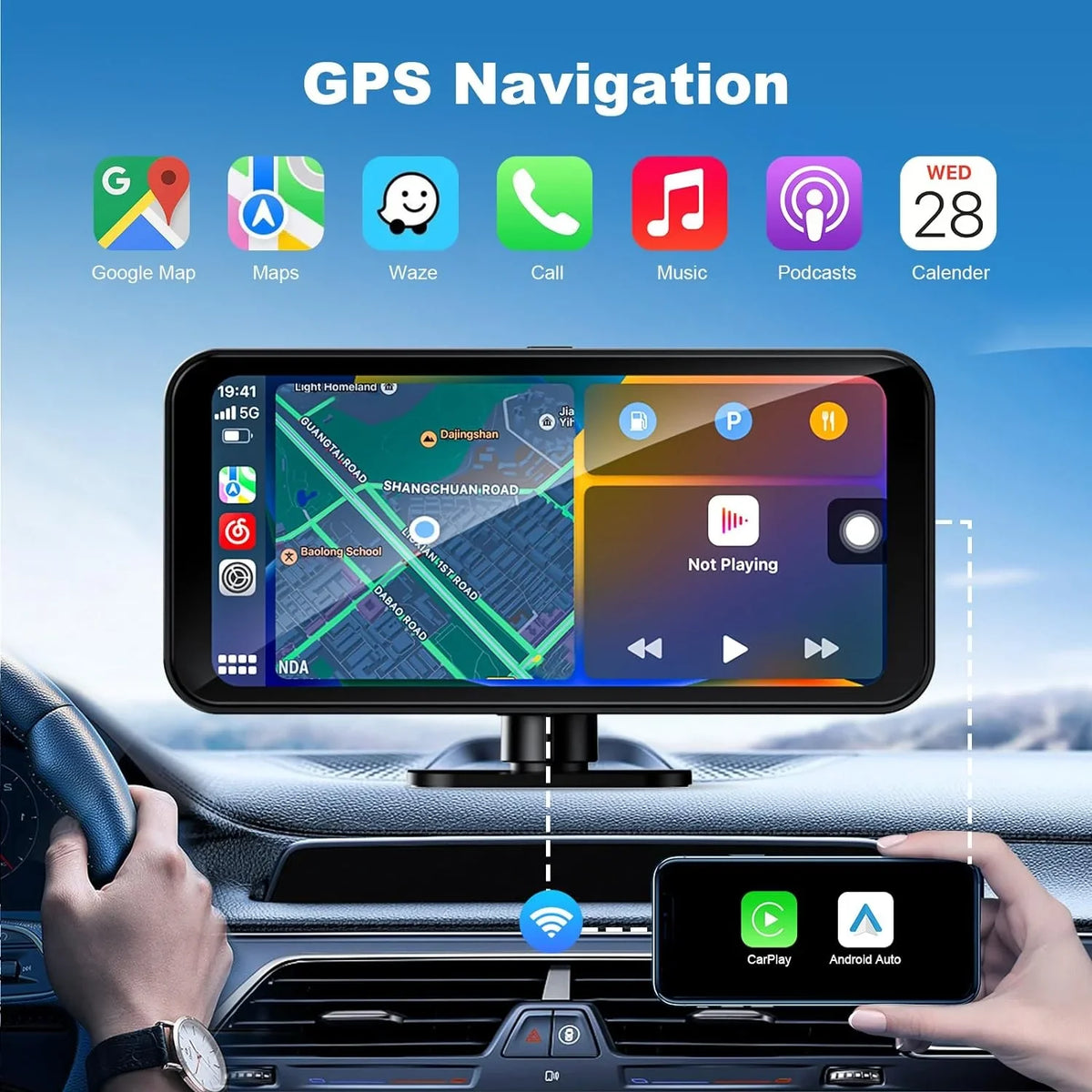 6.25" CarPlay MC25 Navigation Android Screen Auto, Car Dash VVCAR FM/BT/AUX GPS Cam Stereo with 4K Wireless AirPlay Touch with Front