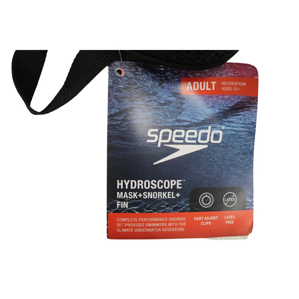 dimension Bag w/Carry 9-13 Speedo + L/XL Set Fin Snorkel Hydroscope Shoe Mask Adult +