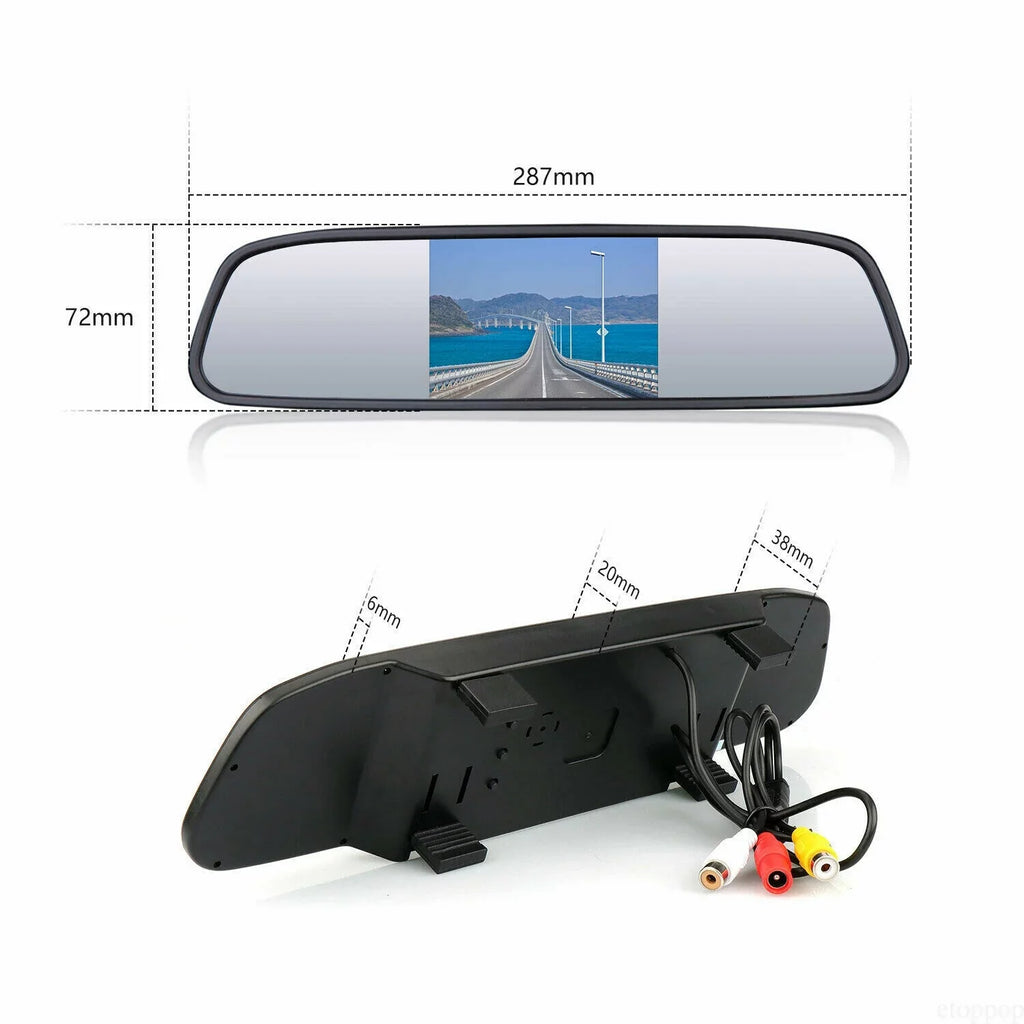 View Reverse Parking Kit Car Night Vision Mirror Backup System Rear Camera 4.3"