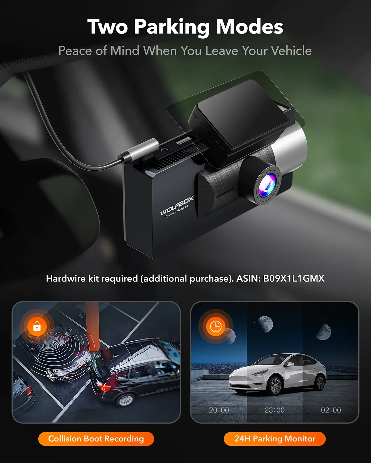 Super LCD Night Dash Vision, Built-in GPS, and UHD Dash IR with Dash Front 64GB Camera Camera 4K Cam 5G Dual Rear, 3" Vehicle Cam Car WiFi 4K+2.5K WOLFBOX Card, with