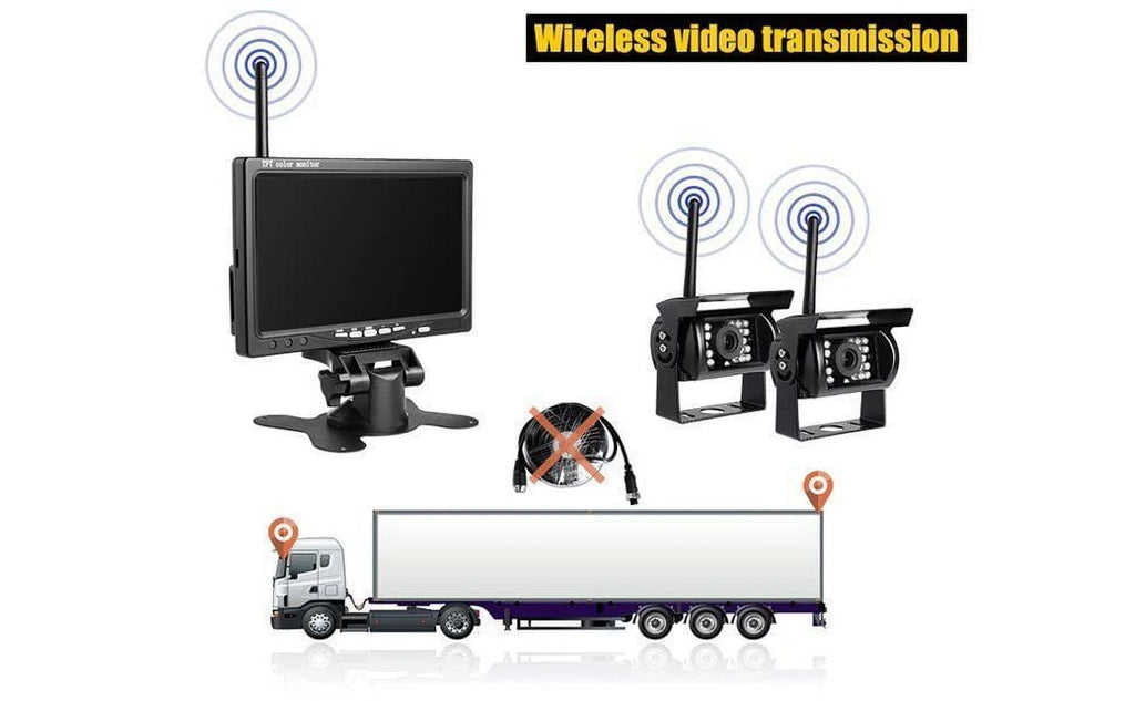 with Truck 7" Wireless Night Backup Rear Monitor Trailer Assistance Camera Bus for Vision Waterproof Cameras RV Dual Parking View
