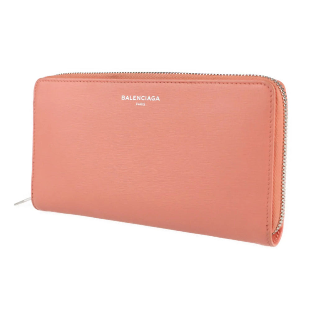 zipper leather long wallet Pre-Owned round BALENCIAGA (Good) essential Balenciaga 519641 pink salmon