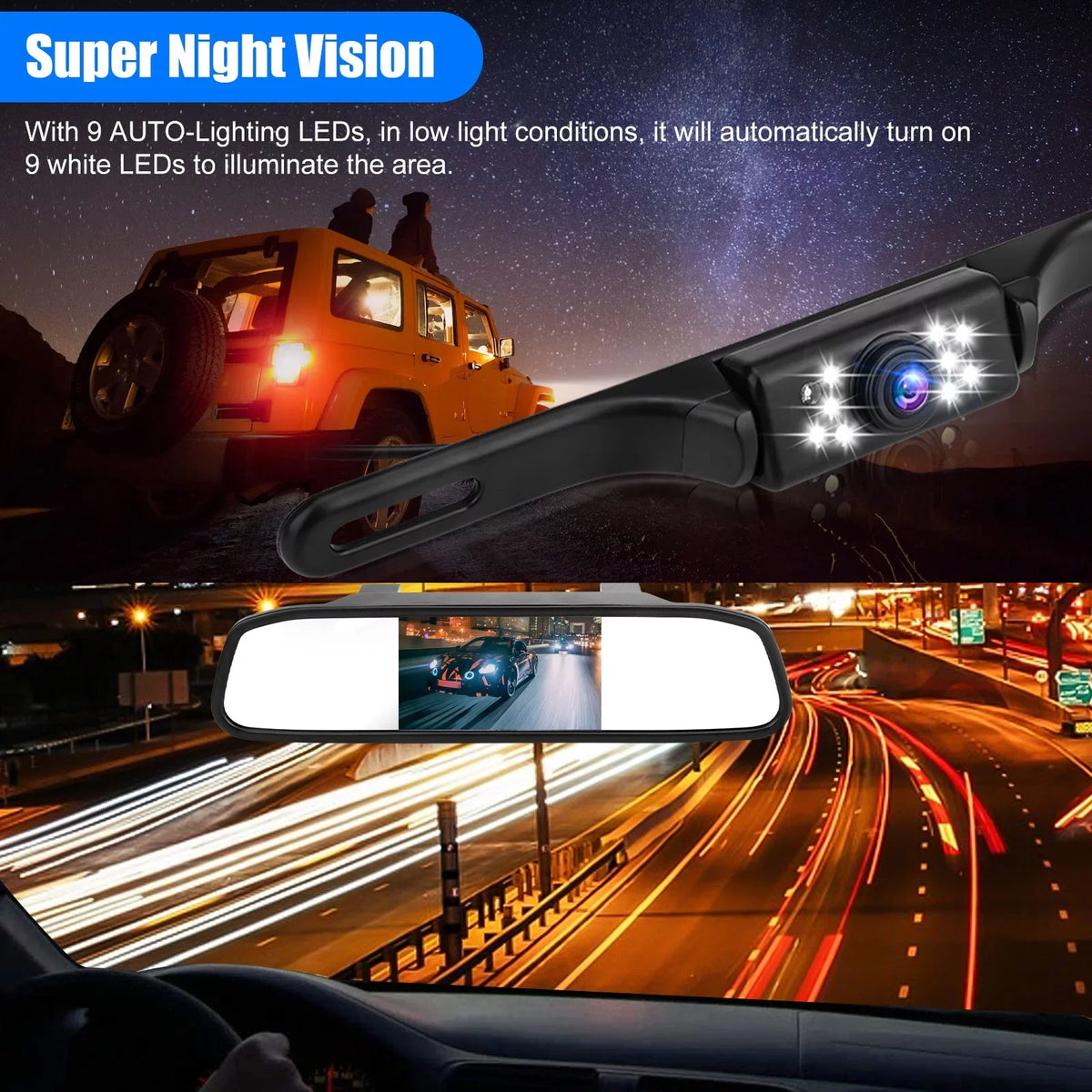 View Monitor Rear Mirror Waterproof Rear Camera Camera, Dash Cam, Camera, License Recorder Driving Vision, Backup with 150° Plate 5" TSV Night Car Parking 1080P Mirror G-Sensor,