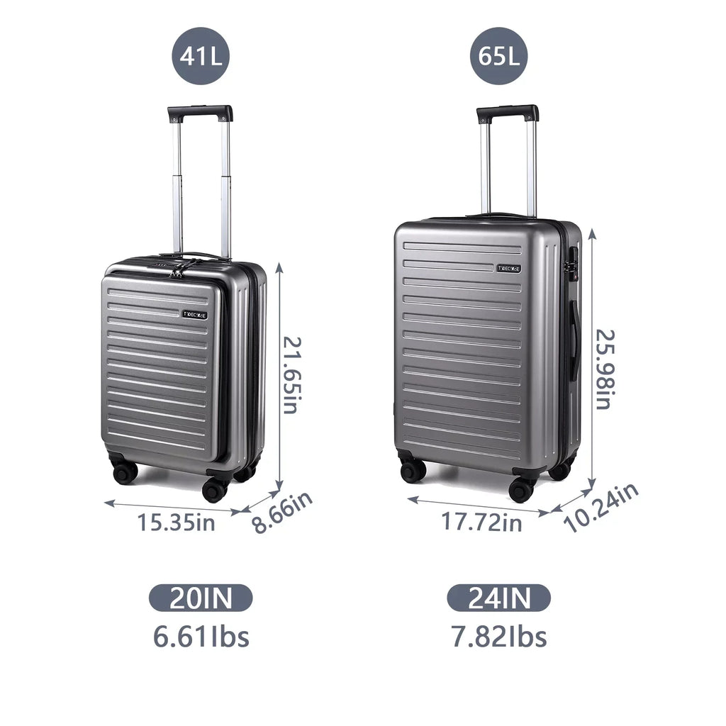 65L,Dark Piece ABS+PC Laptop Lock 20/24 & 2 Only with Pocket TSA 20 Hardshell + Luggage with Lightweight Inch Expandle, & 37~41L Wheels, 24 Front Grey Suitcase Set, Inch Spinner 20
