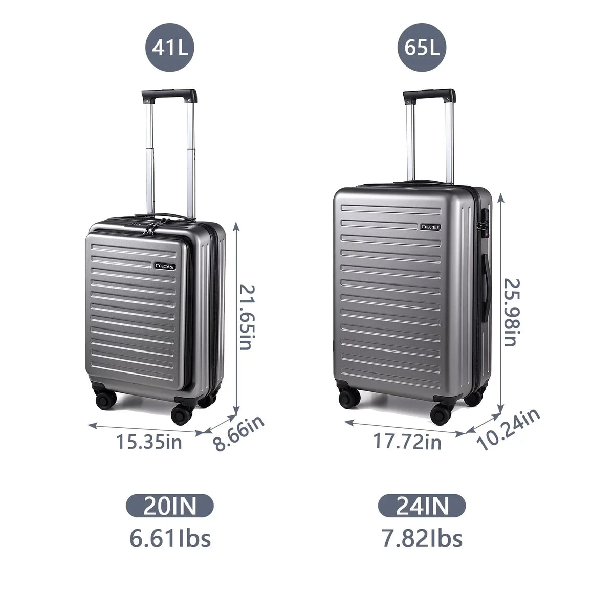 65L,Dark Piece ABS+PC Laptop Lock 20/24 & 2 Only with Pocket TSA 20 Hardshell + Luggage with Lightweight Inch Expandle, & 37~41L Wheels, 24 Front Grey Suitcase Set, Inch Spinner 20