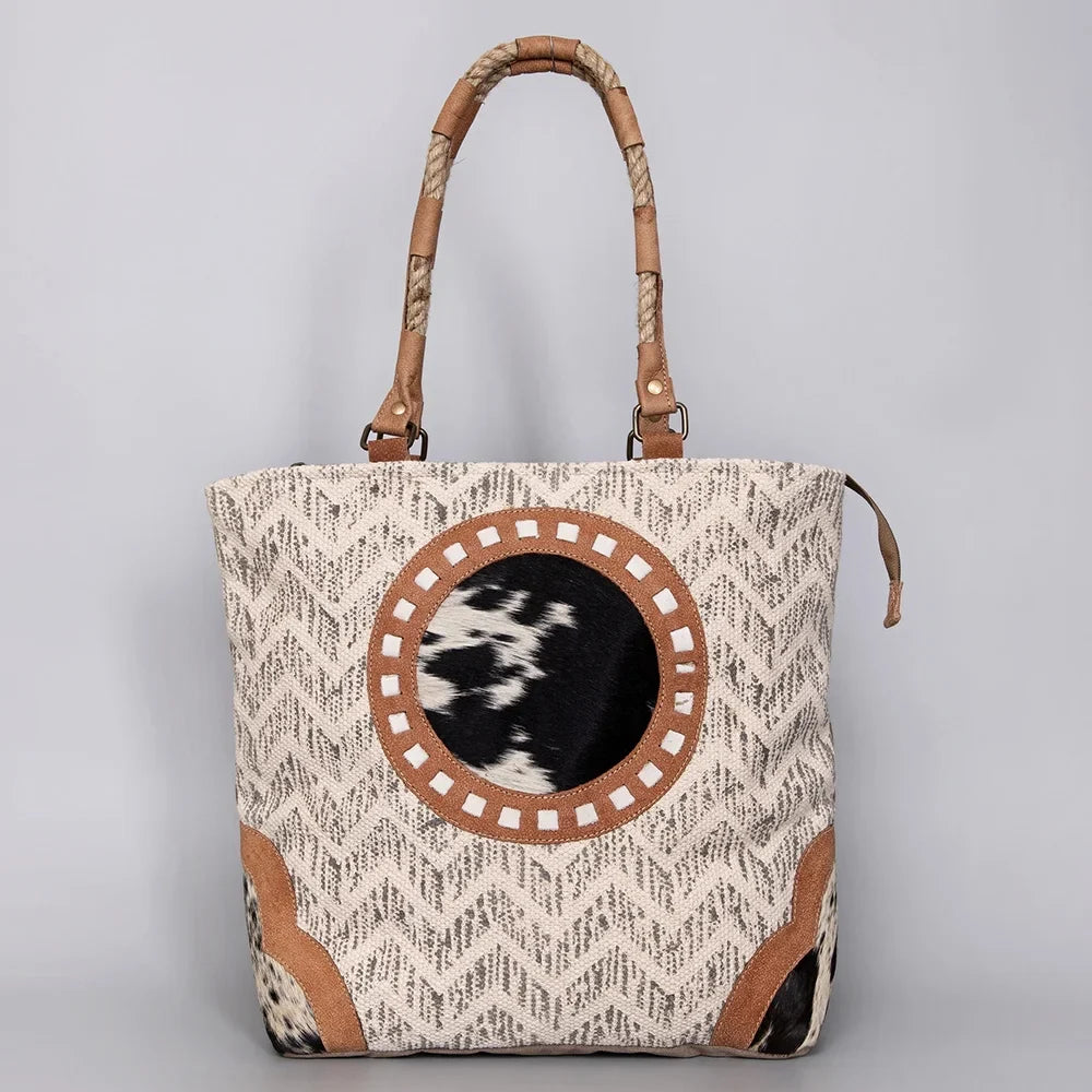 purse western KB487 Canvas women TOTE KB OHLAY Genuine bag Leather Hair-on Upcycled handbag Wool Upcycled