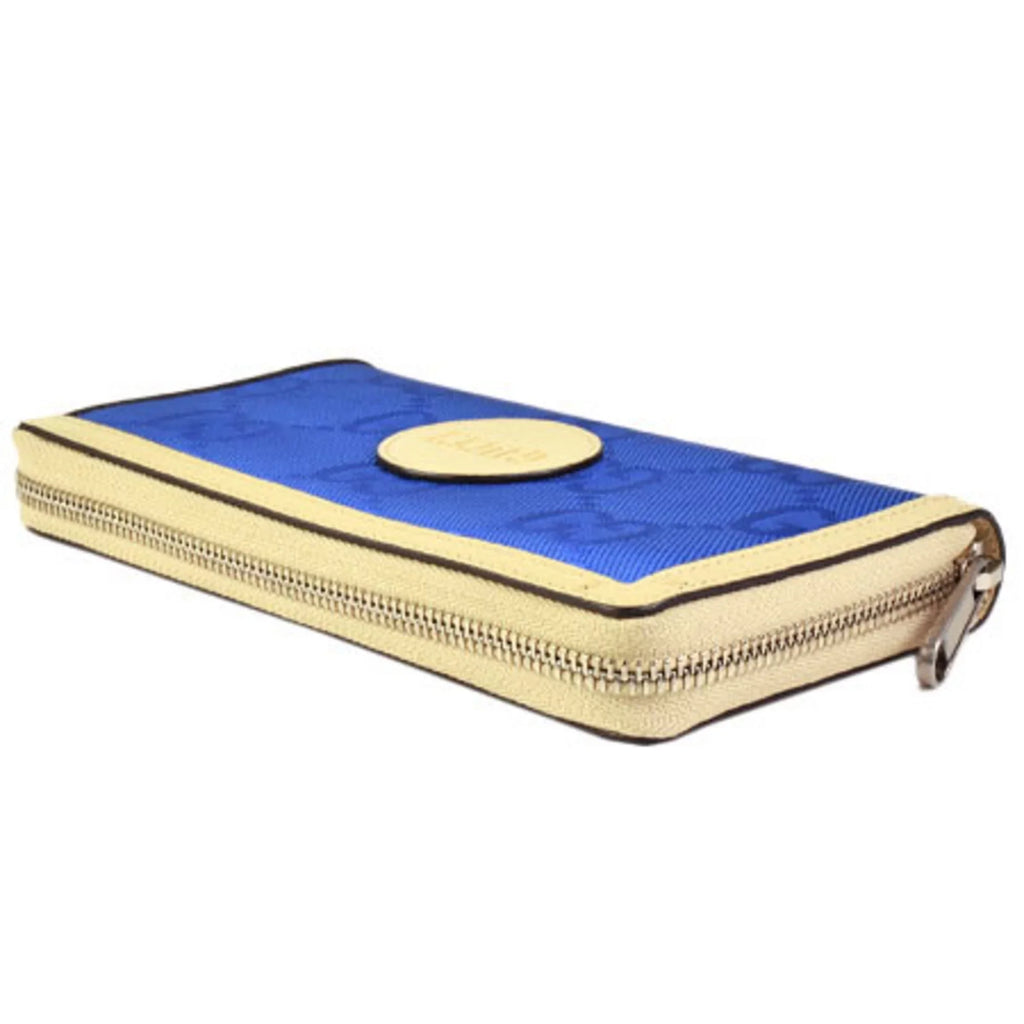 blue (Good) leather off beige Pre-Owned 625576 grid GG long around zip nylon the round wallet