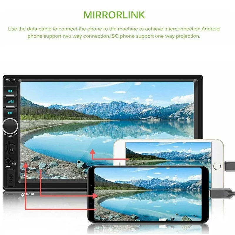 MP3 7" Car Touch Bluetooth Mirror Double Unit Car in-Dash Link/DVR/USB/FM/SD/MIC Screen with Radio LCD Stereo View Control Head +Rear Din Remote Camera& Support