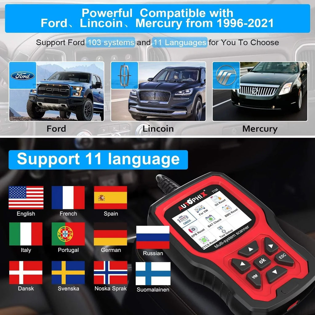 All Reset for AUTOPHIX 7150 Diagnostic OBD2 TPMS Code Systems Battery Automotive Reader ABS Scanner Scanner