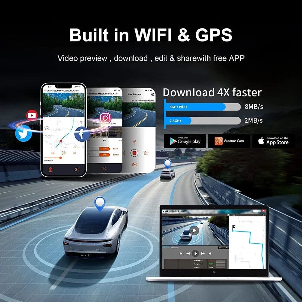 JOMISE 170° Dash Cam 4K Night Rear Vision GPS Front G-Sensor Wi-Fi Full HD Cars Camera Dual