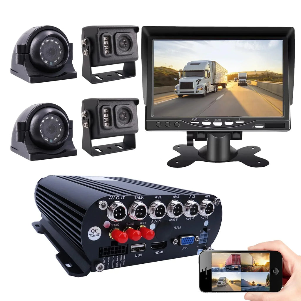 2.0MP Bus Mobile 4pcs DVR Video Kit Monitor 4G 1080P IR Remote 4CH HDD for Phone Side MDVR PC Rear Live 7 WiFi View Recorder JOINLGO Truck RV Camera Vehicle inch Van GPS Car on View