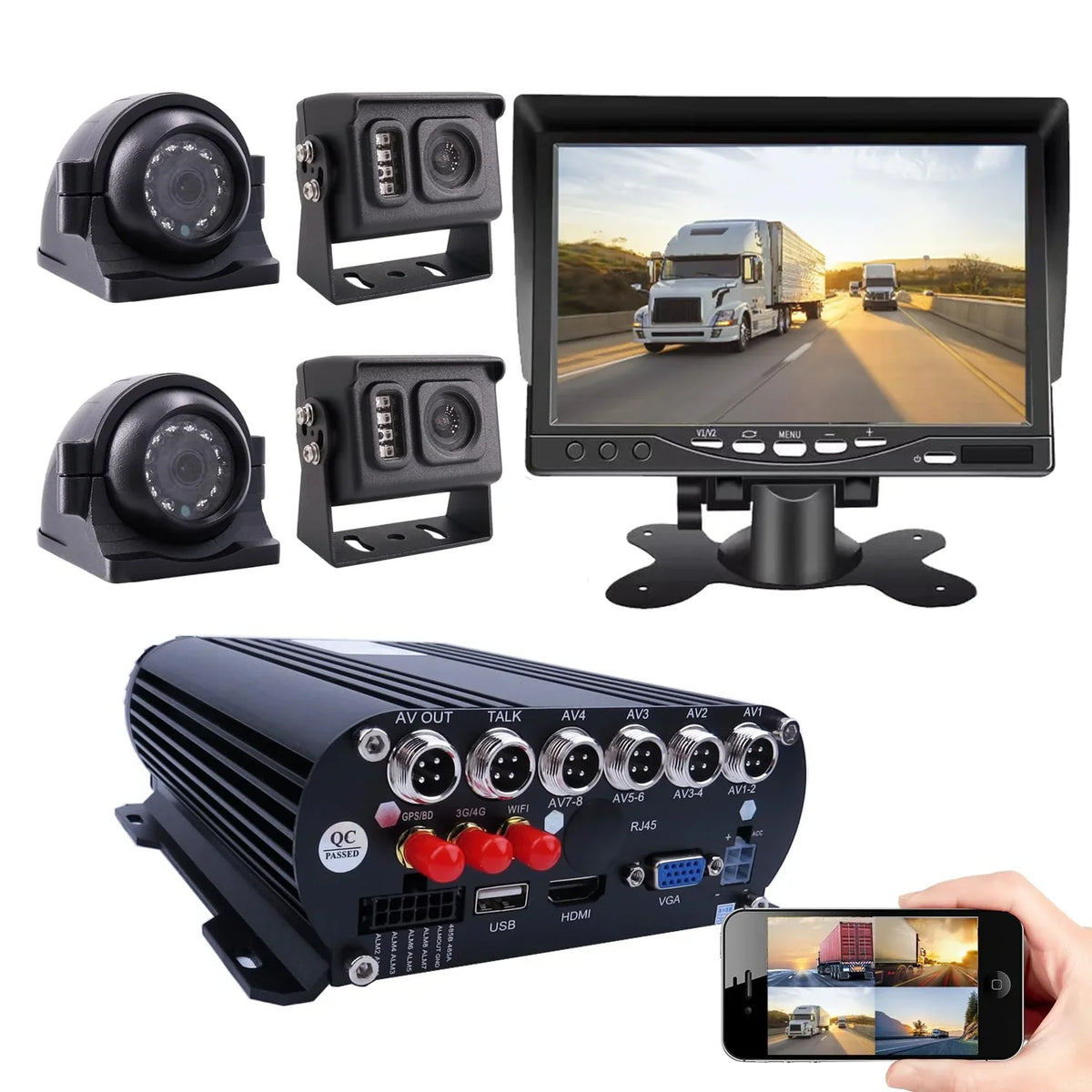 2.0MP Bus Mobile 4pcs DVR Video Kit Monitor 4G 1080P IR Remote 4CH HDD for Phone Side MDVR PC Rear Live 7 WiFi View Recorder JOINLGO Truck RV Camera Vehicle inch Van GPS Car on View