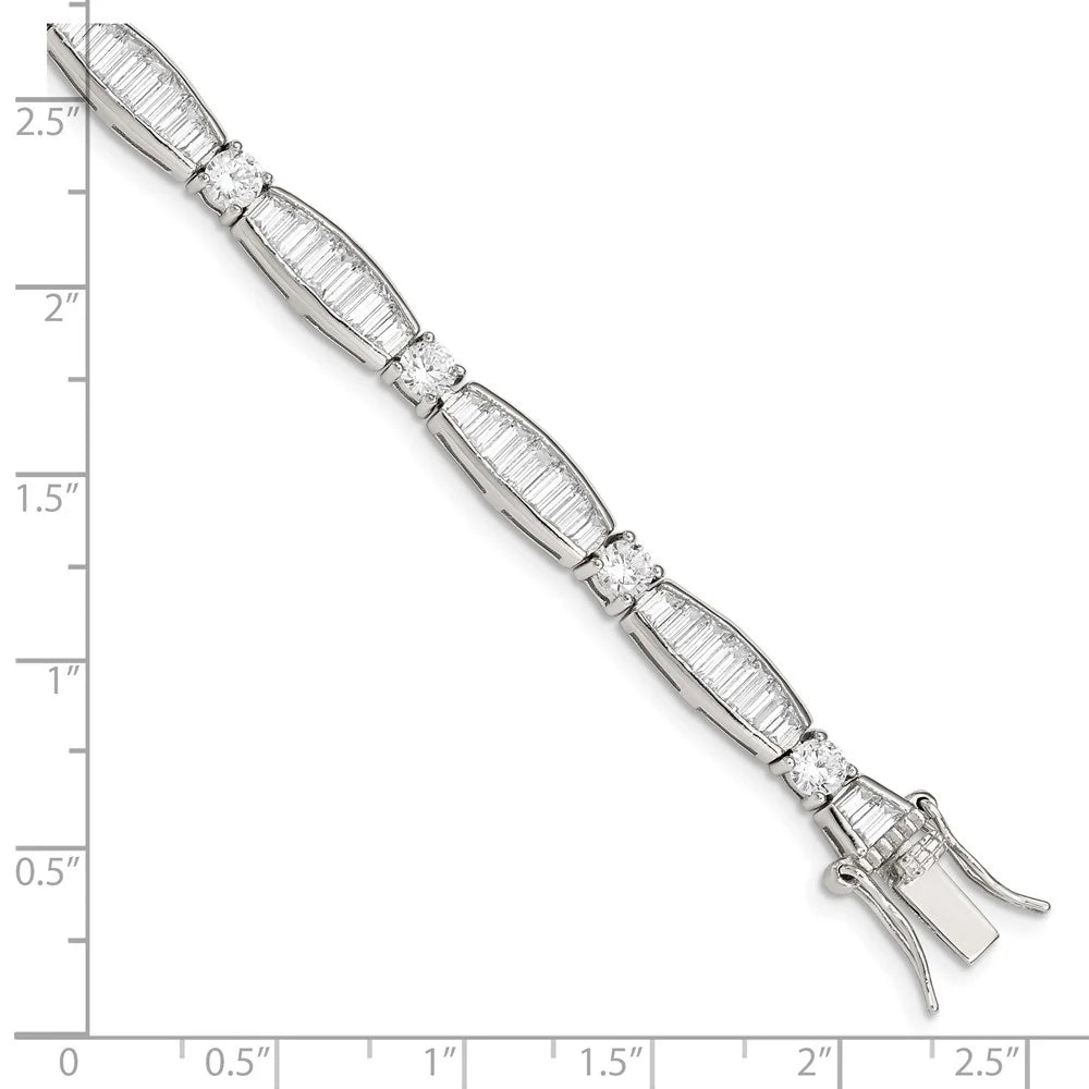 Bracelet Sterling QQX400CZ and CZ Baguette Rhodium-plated Silver Round