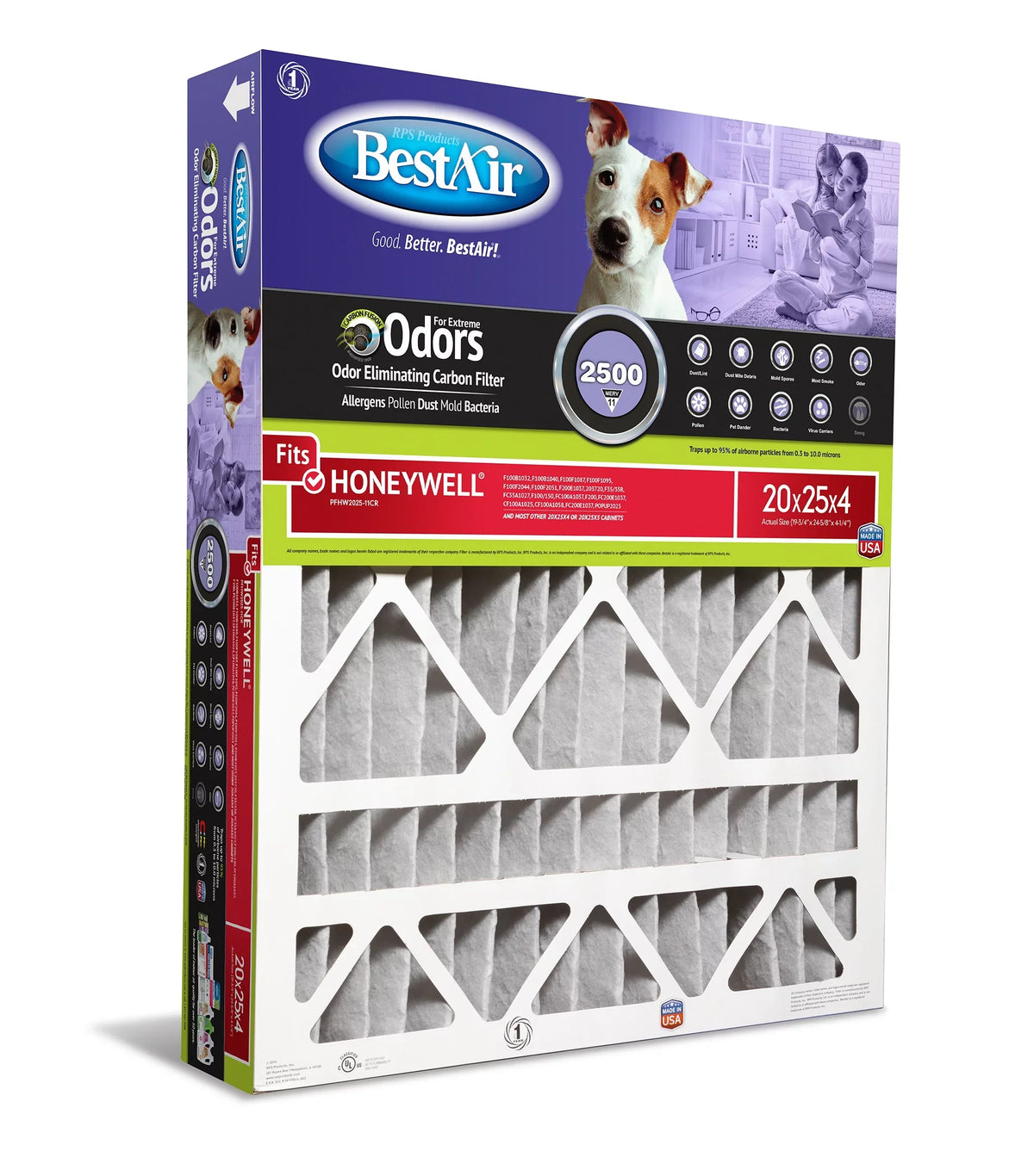 11 20x25x4 Filter Pet Infused Honeywell Series BestAir MERV 2500 PFHW2025-11CR Carbon