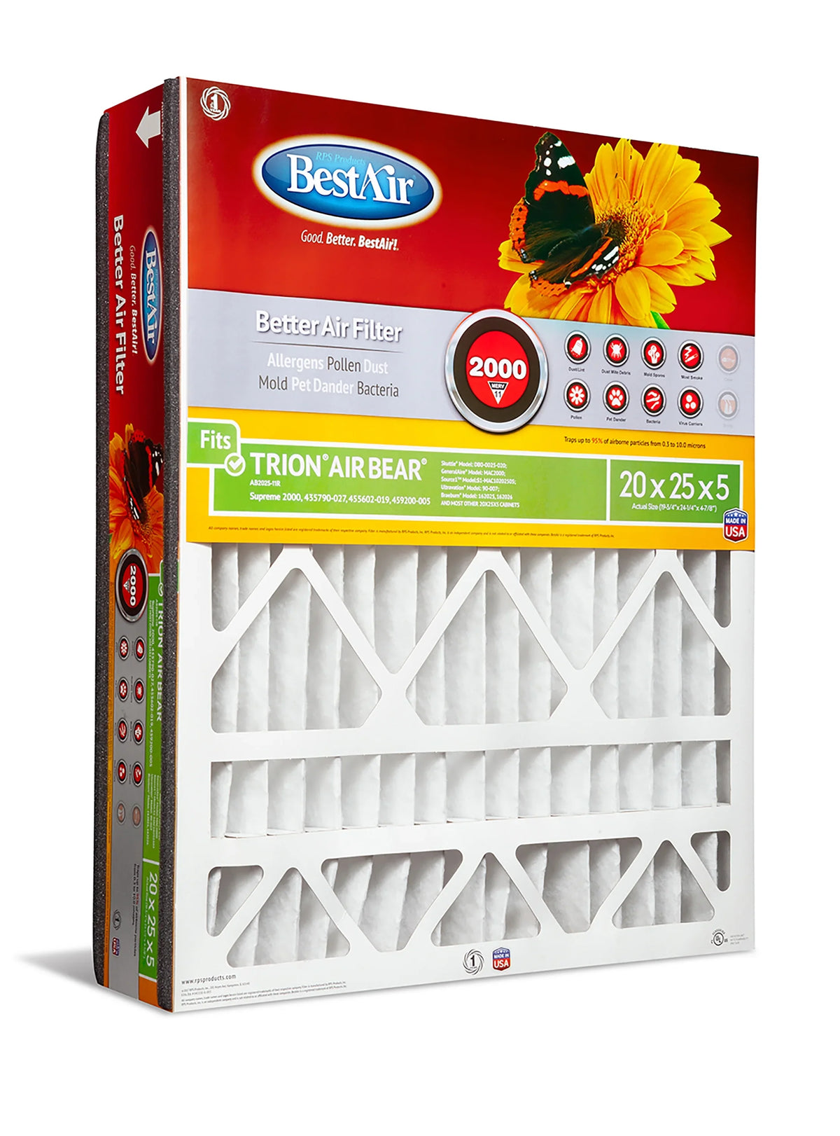 11 MERV AB2025-11R 2000 20x25x5 Furnace BestAir Trion/AirBear Filter Series