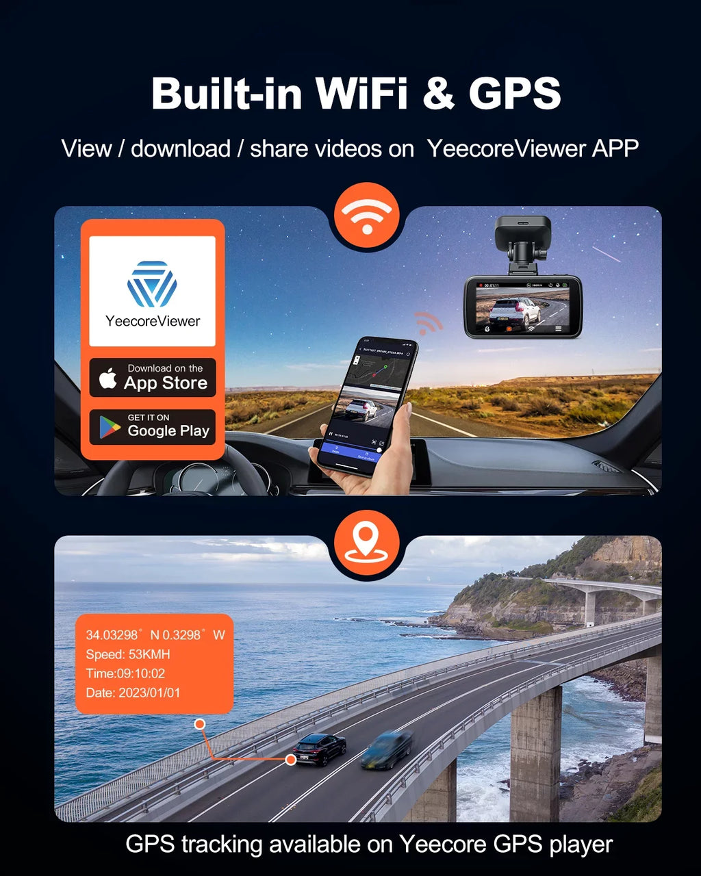 WiFi G-Sensor, Dash Camera for Mini Vision, 4K Cam, Support Recording, YEECORE Inch, UHD GPS, Car Loop 2.45 Dash 2160P Super Touch with Camera Screen Monitor, 256GB Night Parking HDR, Cars Max Front,