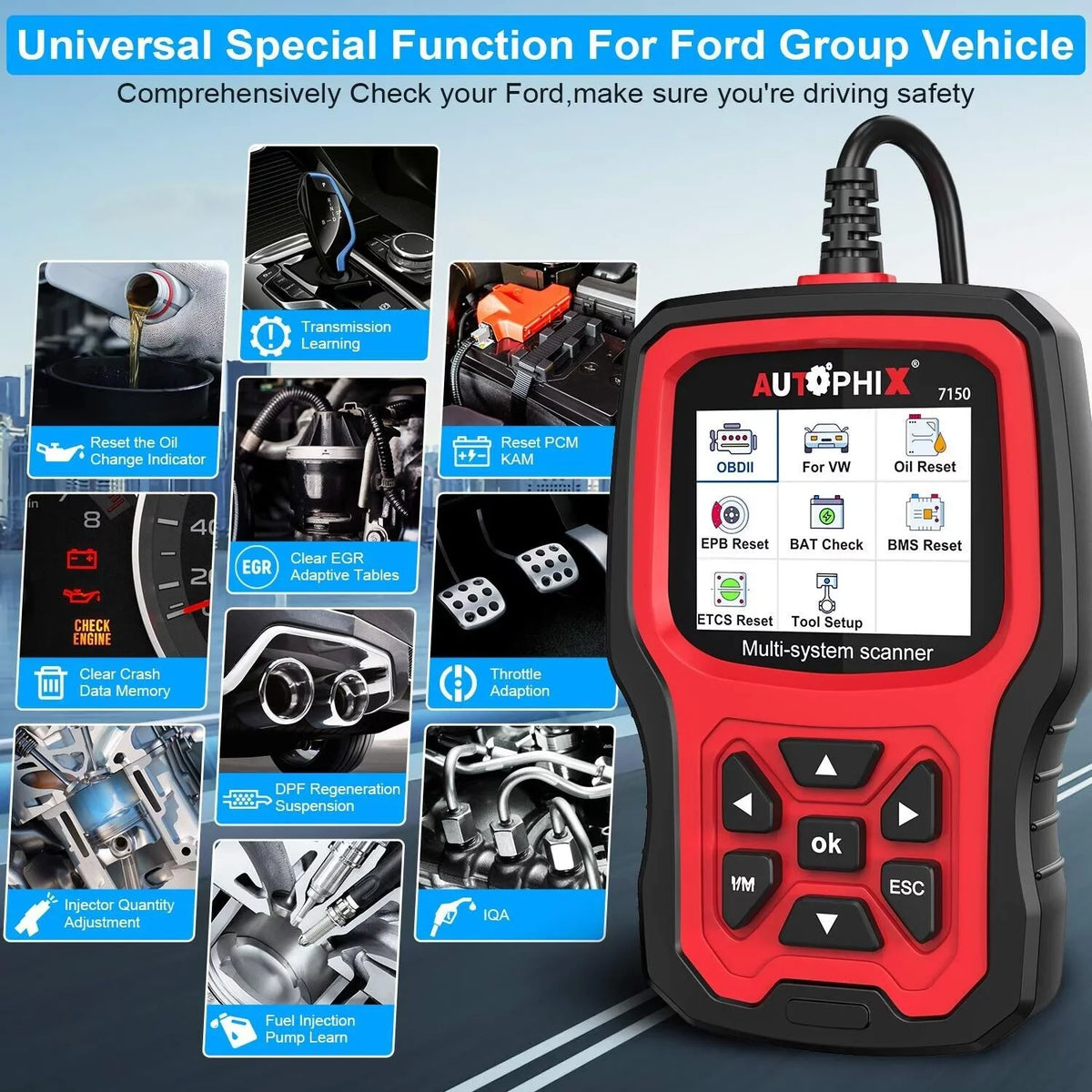 All Reset for AUTOPHIX 7150 Diagnostic OBD2 TPMS Code Systems Battery Automotive Reader ABS Scanner Scanner