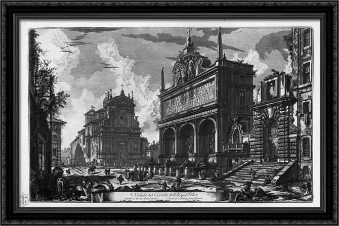 perspective in Piranesi Wood great architecture Nicola Fountain the View Trevi Art Giovanni Framed of by Battista Canvas Black Salvi Ornate said of Large 40x26 Virgin,