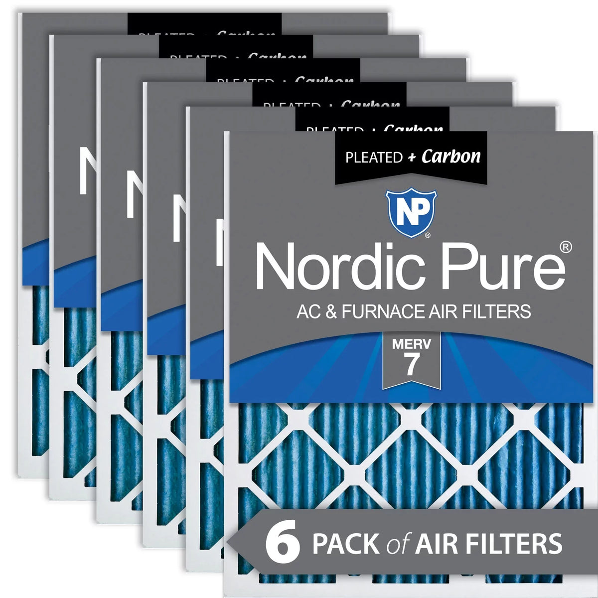 6 Air Pleated Nordic 16x16x1 Pack Plus MERV Filters 7 Pure Carbon
