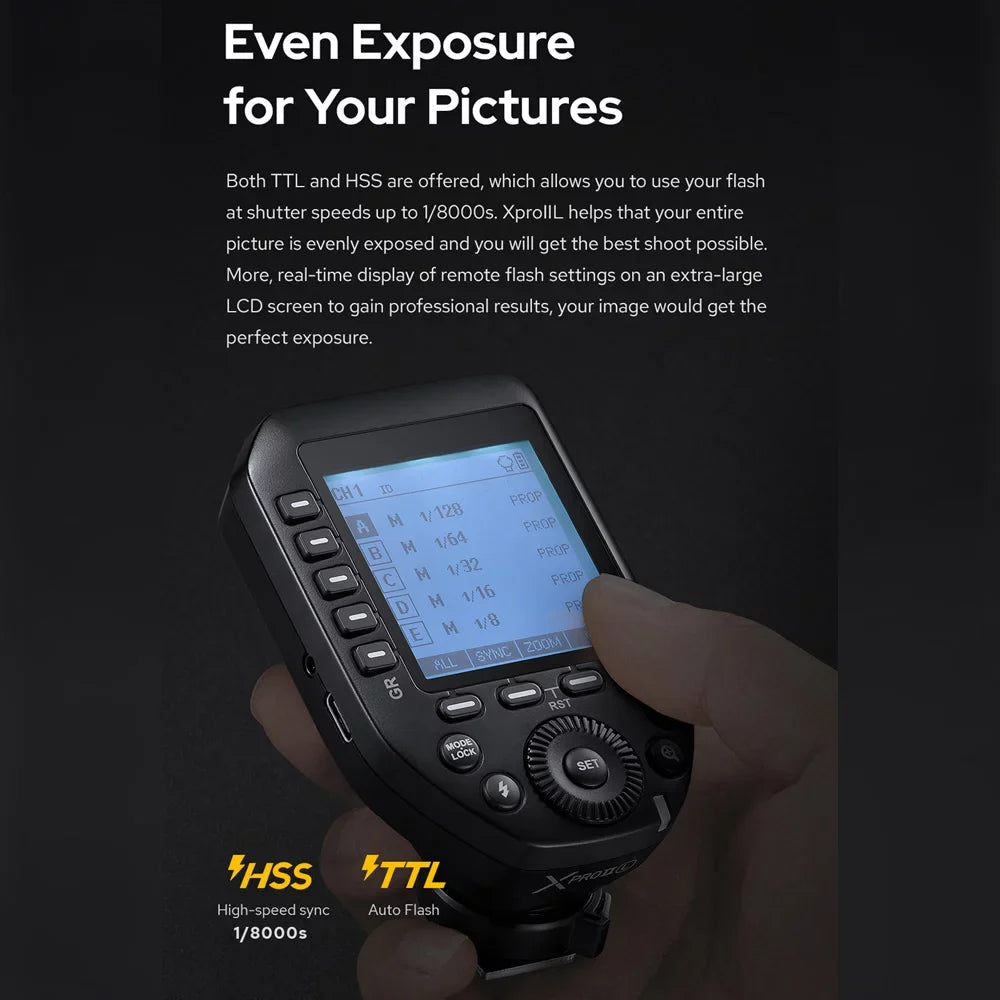 32 Replacement Flash Godox Channels Large Leica Trigger Groups 18000s HSS Wireless 16 for 2.4G Autoflash TTL Screen XPROII-L LCD Cameras