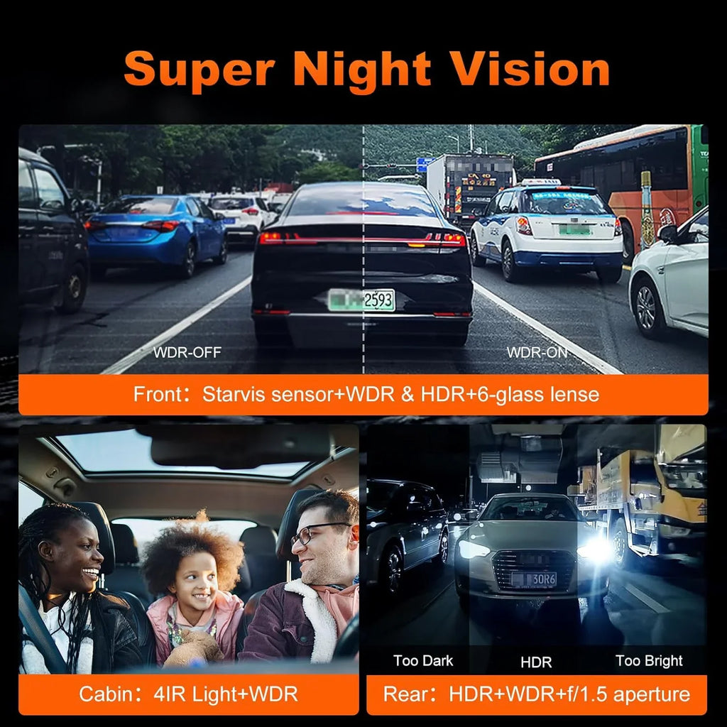 R39 GPS VVCAR WiFi IPS Car Camera Dash Parking Cam Channel 3 Rear Inside Front Mode Dashboard 5K 64GB 3.99" Card Recorder with