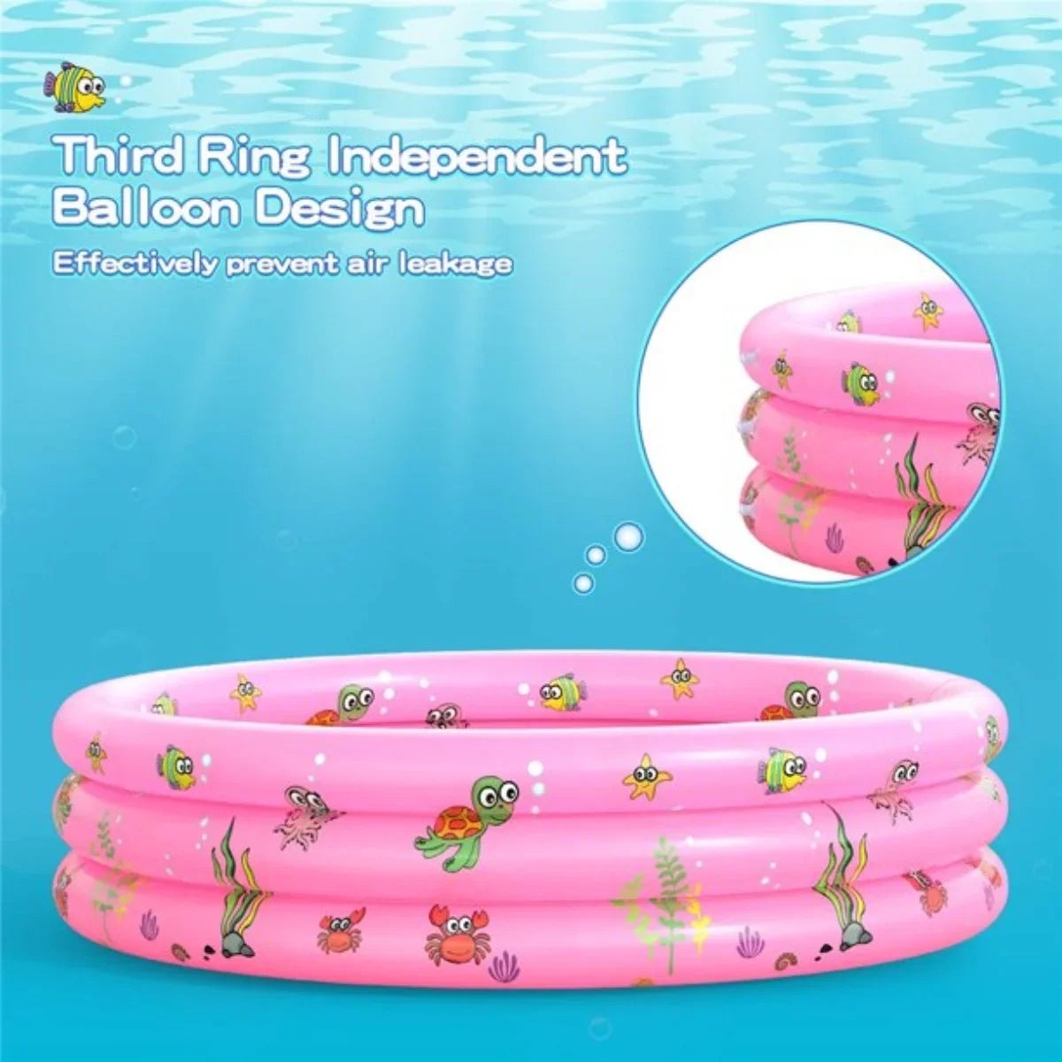 Babies for PVC Rings Pool Round for Pool,Swimming Baby Kids,Toddler Family 51"x13" Blow 3 Outside Inflatable Padding Up Pool (Pink)