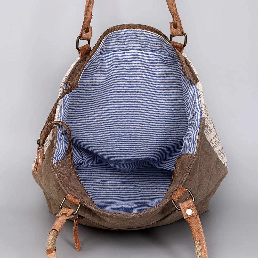 purse western KB487 Canvas women TOTE KB OHLAY Genuine bag Leather Hair-on Upcycled handbag Wool Upcycled