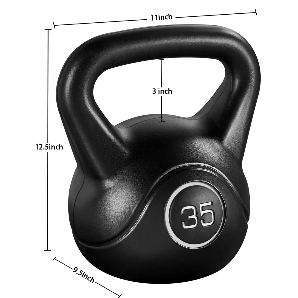 Lbs. for Workout, HDPE Coated and Home, 35 Gym Easyfashion Fitness Kettlebells Black