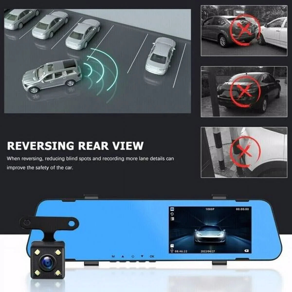 HD Car Front Camera Rearview DVR Video Recorder Dual Cam Dash 1080P Mirror Rear Teledu