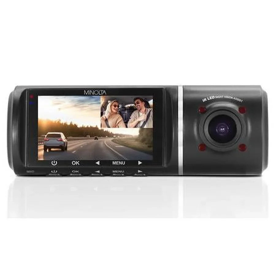 3-Channel Rear View MNCD245T Camera Screen Dash and Full with 2.45" HD Recording, Black Front LCD