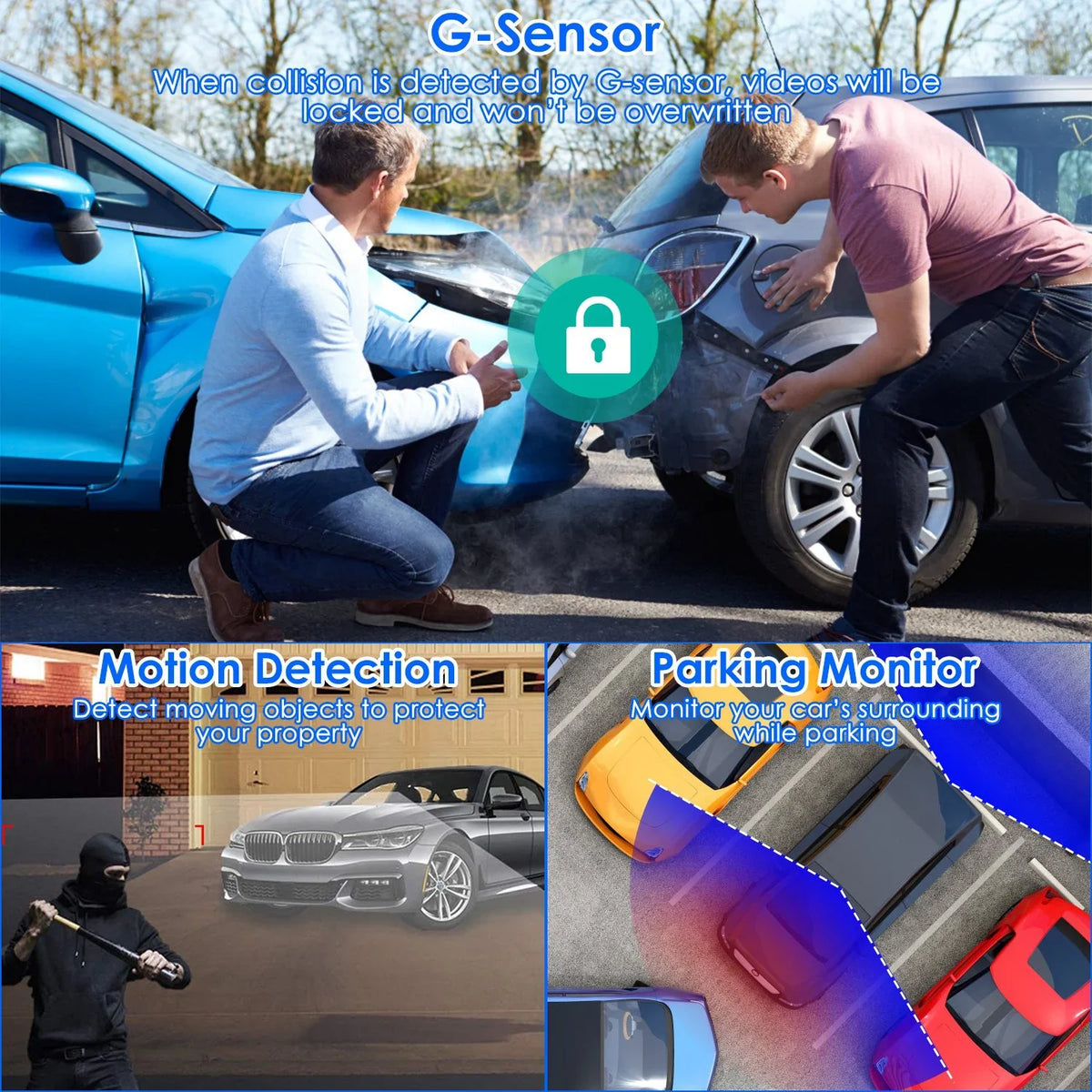 Recorder 1080P Front Monitor G-Sensor Built Vehicle Dash Recording, Night Vision Dual Motion Rear iMounTEK Loop with Camera Detection in Cam Driving Parking