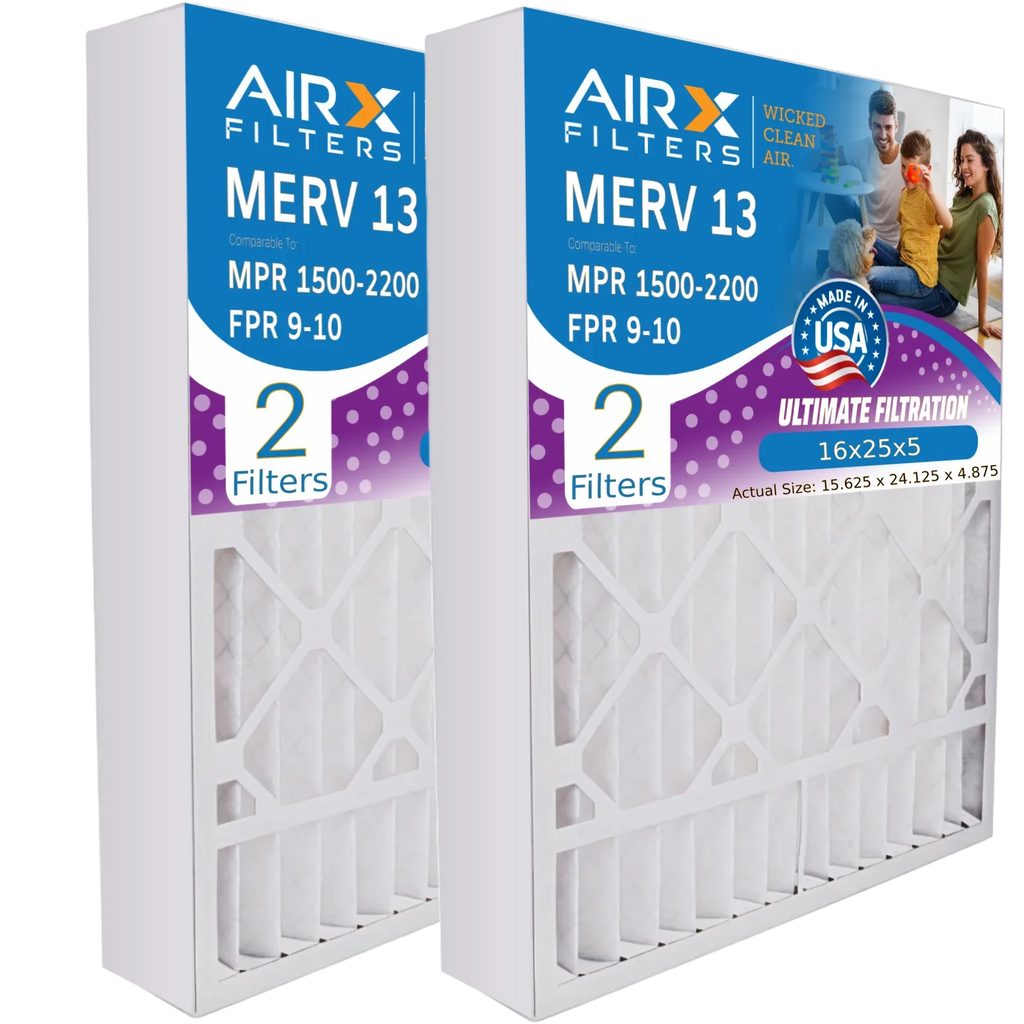 FPR - 91-005 USA 13 Filter 16x25x5 AIRX 13 Furnace Compatible WICKED 16x25x5 FILTERS Comparable MPR MERV & Air Premium Filter by Ultravation CLEAN to 1500 AIR. 9 Made MERV with 2200
