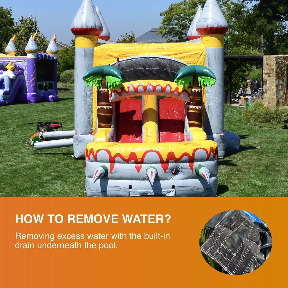 Kids Commercial JumpOrange T-Rex Pool Bounce and liquid and House (with Blower), Adults Slide for Grade