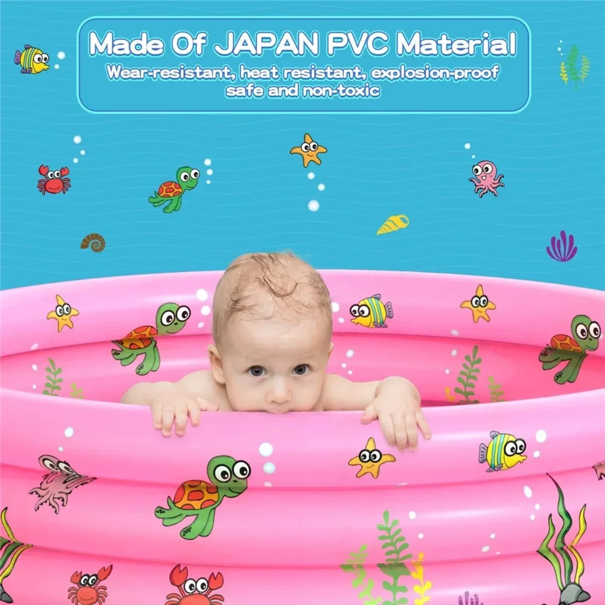 Babies for PVC Rings Pool Round for Pool,Swimming Baby Kids,Toddler Family 51"x13" Blow 3 Outside Inflatable Padding Up Pool (Pink)