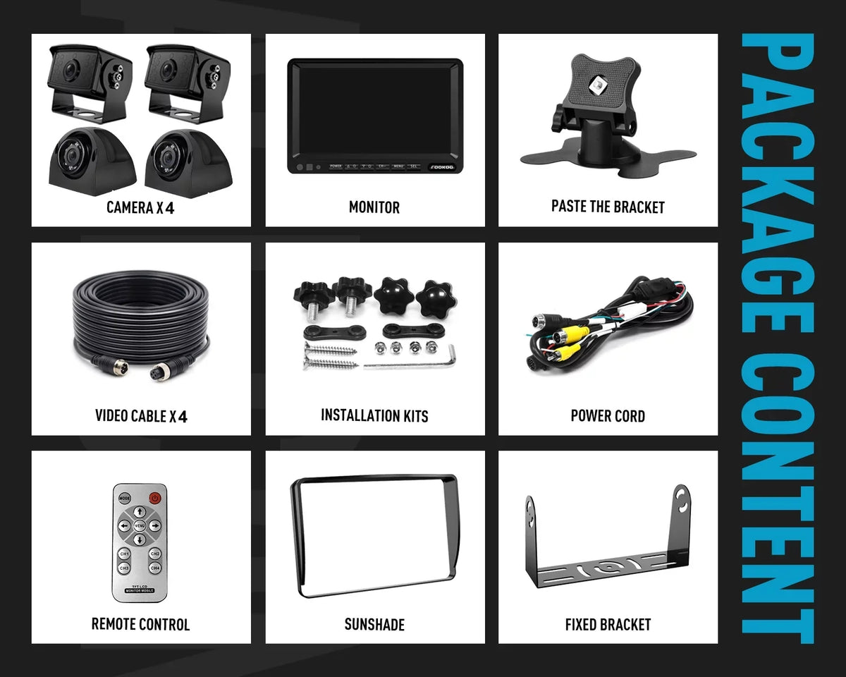 HD W/ Front/Rear Parking 7-inch Systems, RV 1080P Lines Screen Fookoo IP69 for Cameras Dual Waterproof Split View Camera 7" Backup (FHD3) Monitor Ⅱ Recording Wired Truck/Trailer/RV