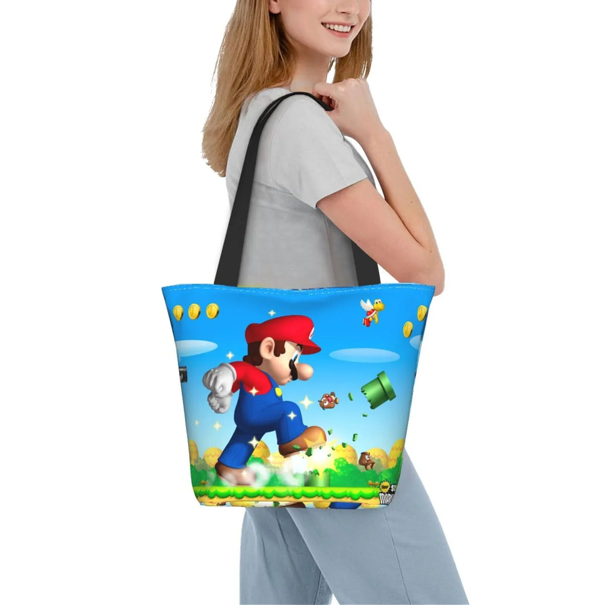 Women's Shopping Shoulder Bag Animated Mario Work Handbag Beach Business Capacity Large School Tote Super Travel For