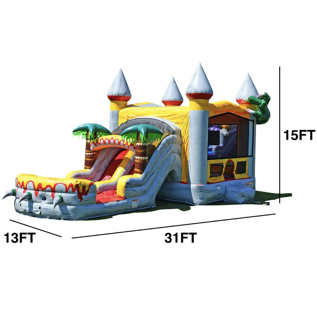 Kids Commercial JumpOrange T-Rex Pool Bounce and liquid and House (with Blower), Adults Slide for Grade