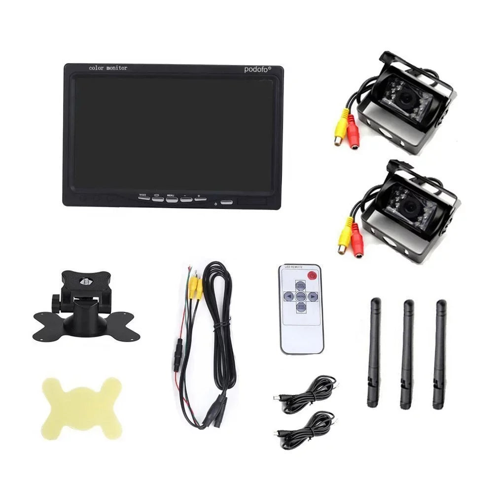 with Truck 7" Wireless Night Backup Rear Monitor Trailer Assistance Camera Bus for Vision Waterproof Cameras RV Dual Parking View