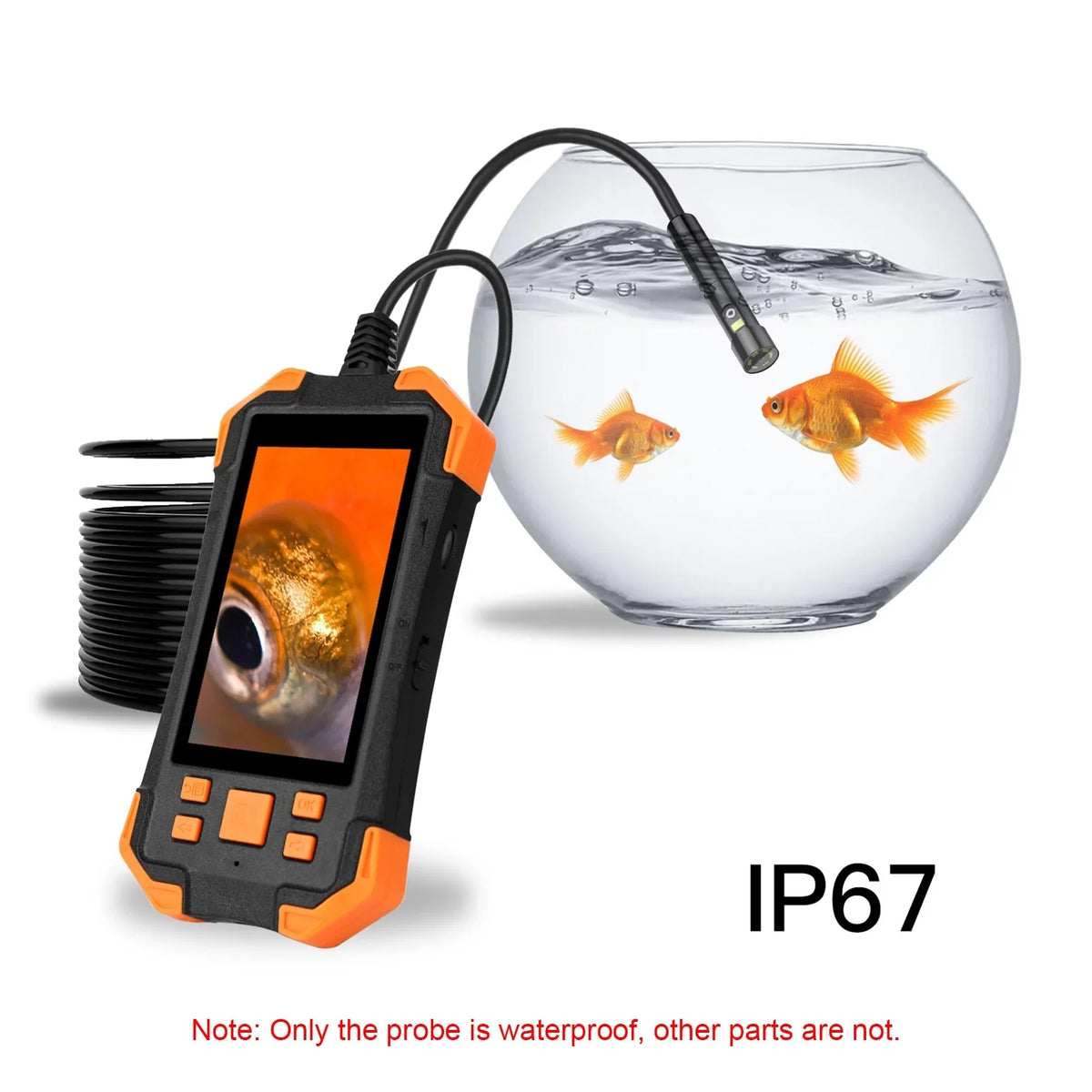 Camera Dual Lens Semi-rigid for Waterproof Automobile Probe/ with Borescope IP67 Inspecti Inspection Light/ Slot Cable/ IPS 4.3 1080P Card LED 7.9mm Industrial TF Pipeline Screen Inch with