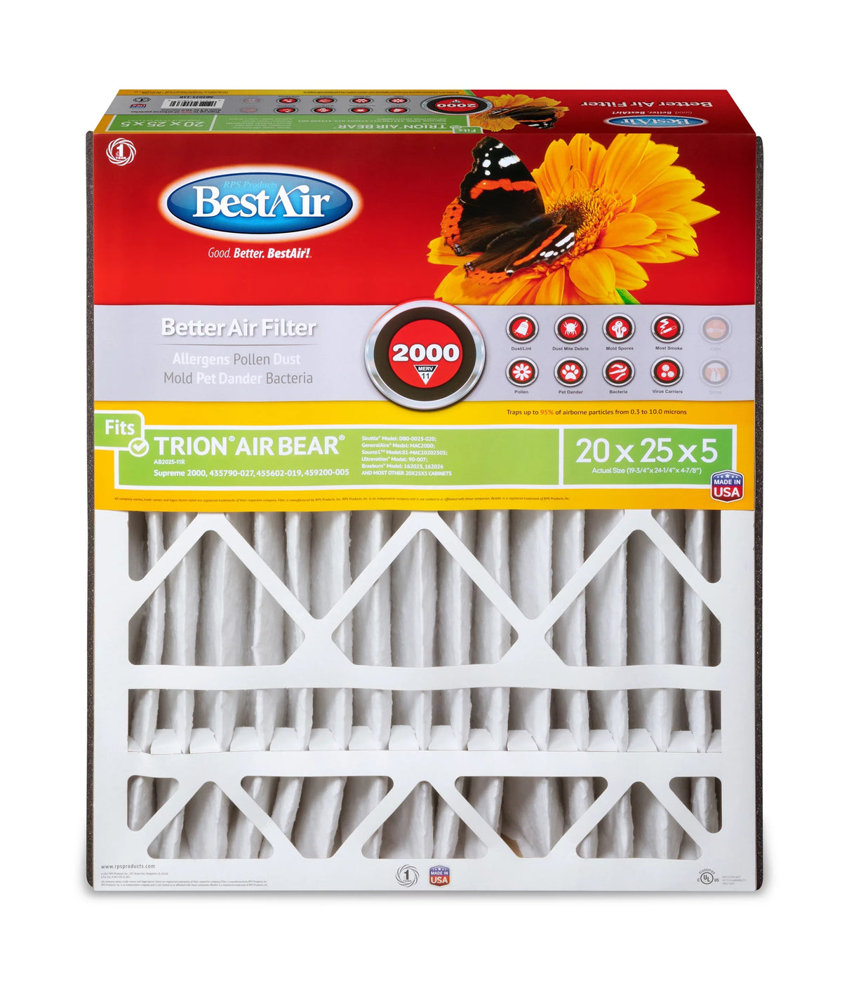 11 MERV AB2025-11R 2000 20x25x5 Furnace BestAir Trion/AirBear Filter Series