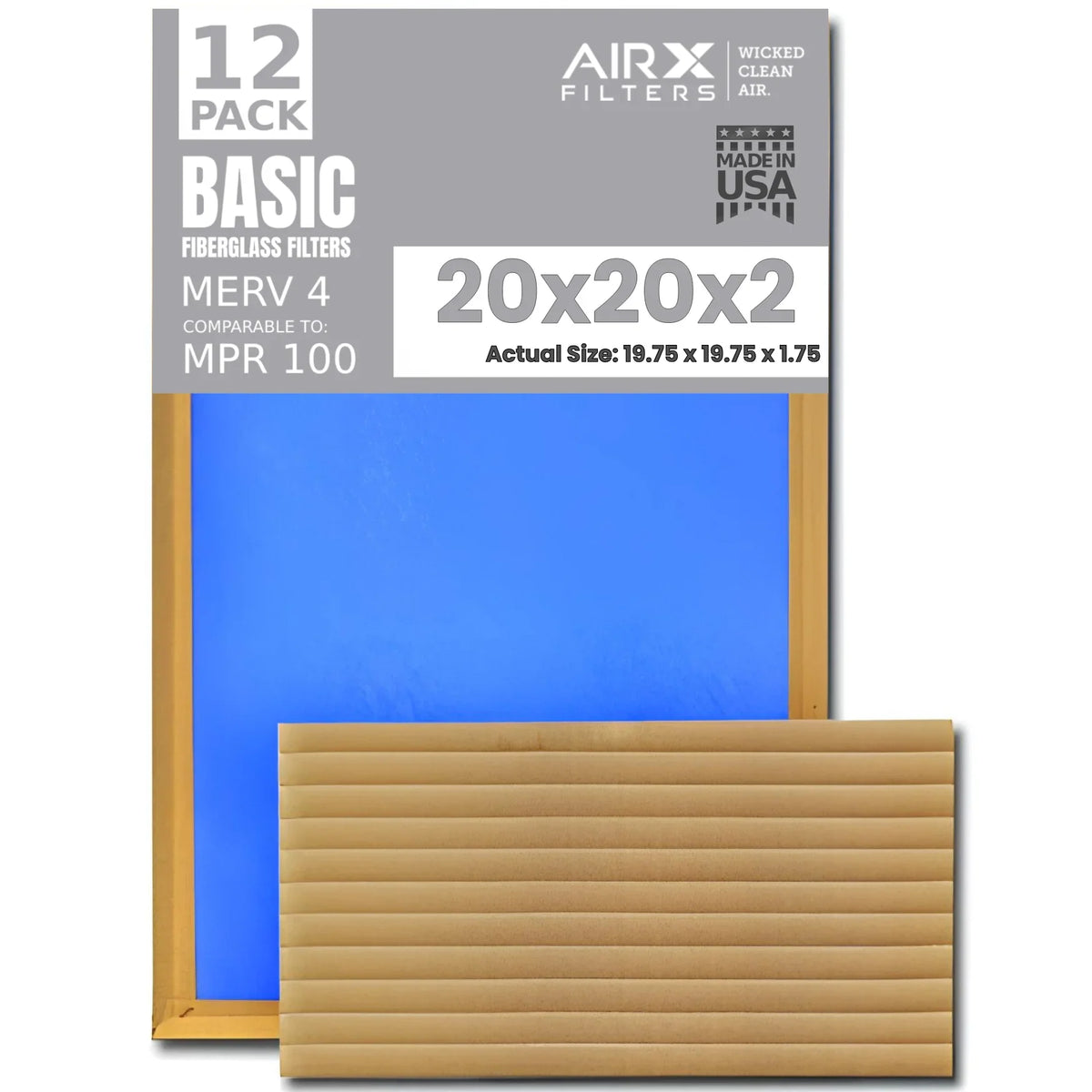 12 Furnace AIR. Pleated CLEAN - For Dust Basic From of WICKED Air MPR 20x20x2 Filters, Comparable FILTERS Economy Filter Fiberglass Low Filter AIRX Restriction! Non Airflow Pack to 100
