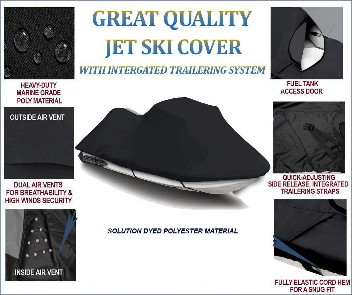 BLACK 2003 SC PWC Ski TEC Doo Compatible JetSki Cover 4 GTX Sea-Doo Bombardier 600 Jet Cover for 2005 Sea Jetski DENIER 2004