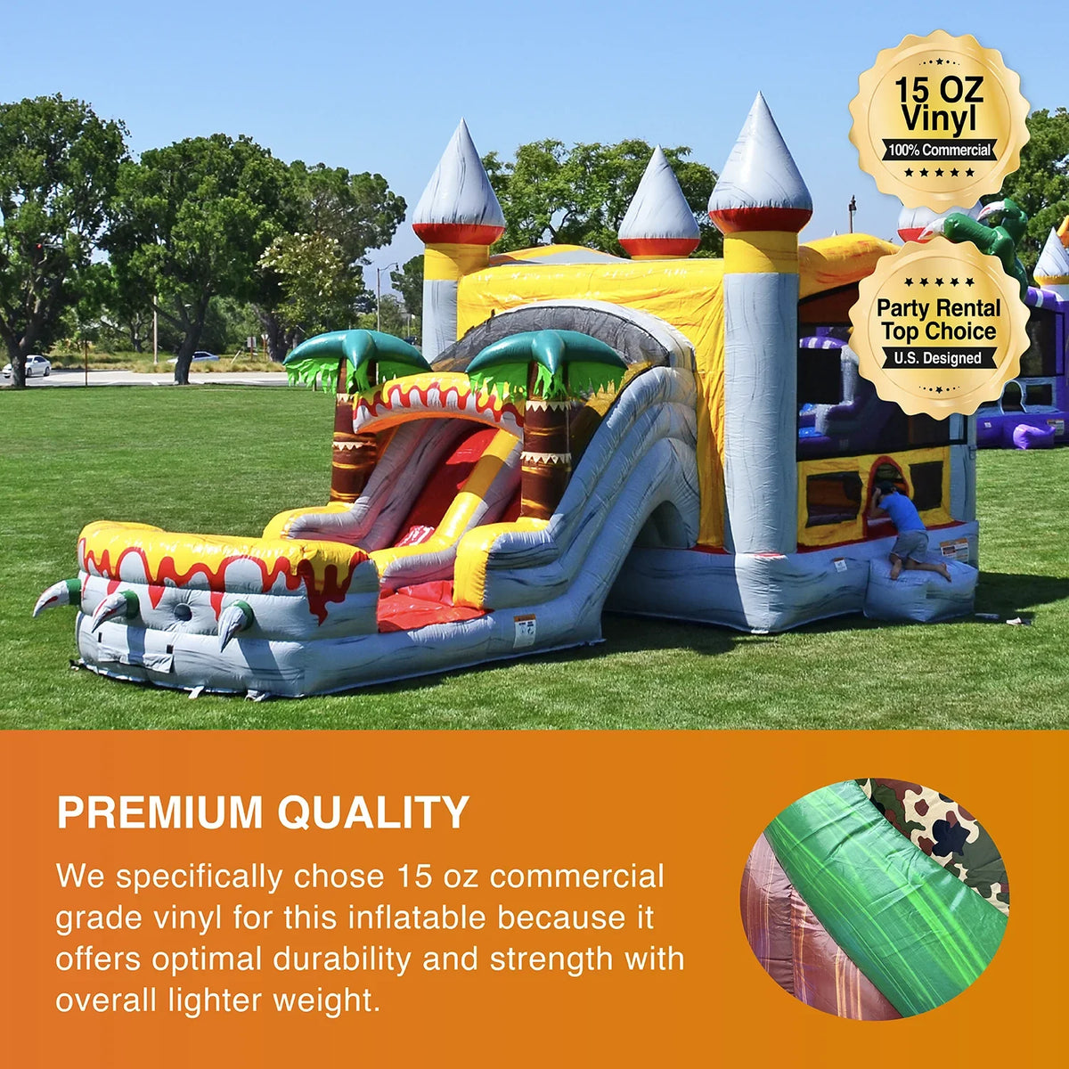 Kids Commercial JumpOrange T-Rex Pool Bounce and liquid and House (with Blower), Adults Slide for Grade